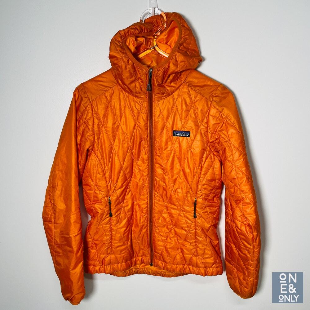 PATAGONIA XS Nano Puff Full Zip Hood Long Sleeve Orange DWR Jacket Women X-Small